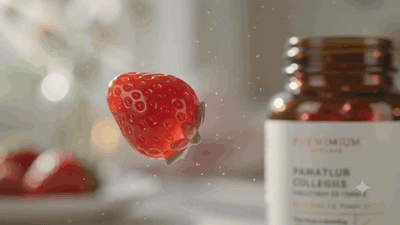 Gomitas de fresa cayendo — textura real